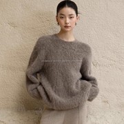 秘鲁ALPACA 78%羊驼毛廓型圆领毛衣2402宽松加厚长毛毛皮草感上衣