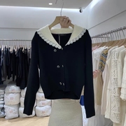 韩国东大门设计感蕾丝，花边领毛衣女2024春装，减龄温柔针织开衫
