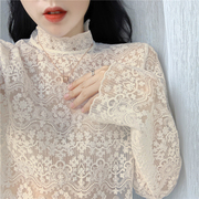 韩国秋冬法式小立领洋气叠穿蕾丝内搭修身加绒加厚打底衬衫女