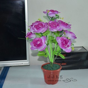 仿真12头玫瑰花束婚庆开业小区，绿化布置装饰绢花客厅摆件塑料假花