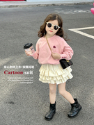 女童套装2024春装韩版洋气粉色，卫衣短裙套装儿童百褶短裙宝宝