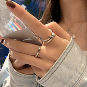 S925银ins潮复古极简泰银戒指女个性创意打结交叉食指开口戒