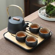 茶壶陶瓷黑陶提梁壶，日式简约干泡茶盘套装，家用过滤内胆泡茶壶