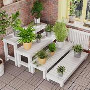 阶梯花架实木梯形，单个多层落地式脚踏花凳阳台庭院防腐白色花盆架