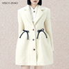veecozhao设计师原创春季西装，领纯白色通勤毛呢大衣女
