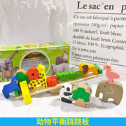 日单原单木制森林动物跷跷板，平衡木宝宝平衡感叠叠高积木(高积木)玩具