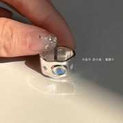 925纯银小众设计感戒指，女月光石开口戒男士指环，可调节食指戒复古