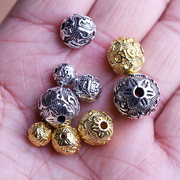 藏银圆珠六字真言转运珠散珠创意，手工串珠材料佛珠手链，配件金银色(金银色)