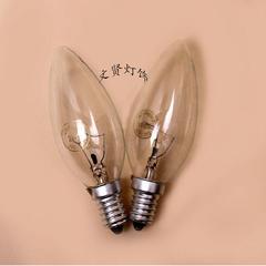 E14螺口透明拉尾普通灯泡黄光蜡烛吊灯水晶灯专用光源美式乡村