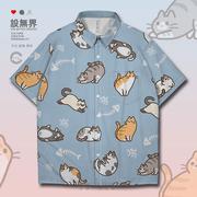 日系原宿猫咪家族印花童趣短袖，衬衫男女小众设计衬衣0017设无界