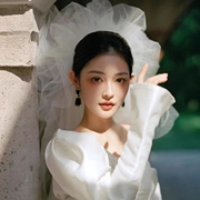 复古新娘头纱蓬蓬纱造型拍照道具婚纱法式求婚韩式旅拍手工硬纱