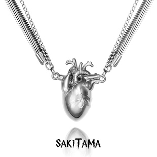 SAK1TAMA原创设计全立体金属心脏吊坠男女同款情侣项链设计款礼物