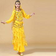 印度舞服装成人肚皮舞演出服高档表演服新疆舞蹈服装女秋冬红色
