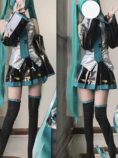 初音未来cos服miku公式，服日本少女，动漫白银漆皮jk女装cosplay套装