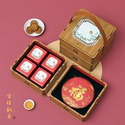 高档手提木盒双层4粒8粒中秋月饼礼盒包装盒，茶饼茶叶罐一体式