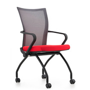 高档会议椅透气网布移动折叠椅，电脑椅职员椅带扶手带轮子培训椅子