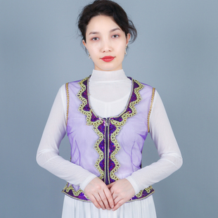 新疆少数民族演出服装女士夏季民族风贴花修身透气款短马甲