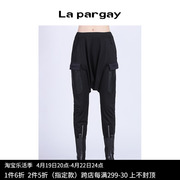 Lapargay纳帕佳2023秋冬女装黑色裤子个性面料拼接口袋哈伦裤