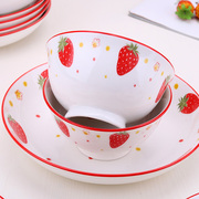 碗碟套装日式家用2人6组合情侣，陶瓷碗可爱少女，心餐具吃饭碗盘草莓