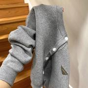 小众灰色内搭针织衫毛衣女秋季设计感外套慵懒风长袖上衣短款开衫