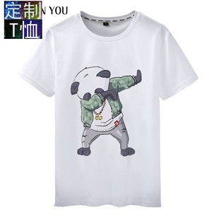 熊猫战士男t恤夏季印花圆领莫代尔棉，短袖白色tee潮