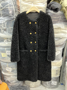 欧货23137中长款宽松显瘦时尚，气质羊剪绒颗粒双排，扣圆领大衣外套
