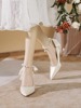 法式绸缎单鞋女平常可穿白色，伴娘新娘配婚纱婚鞋小众设计感高跟鞋
