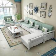 地中海实木沙发组合白色，冬夏两用田园风格，小户型储物韩式客厅家具