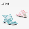 JadyRose夏季高跟凉拖鞋国潮蕾丝刺绣坡跟凉鞋女白色跟一字带