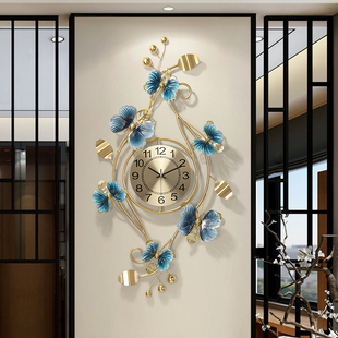 新中式创意家用时尚挂钟客厅轻奢时钟餐厅钟表，蝴蝶兰个性大气挂表