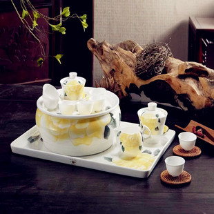 金鹿骨质瓷工夫茶具套装，陶瓷黄色香槟，玫瑰泡茶器盖碗家用乔迁