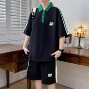 夏季学院风短袖t恤男孩12-15岁青少年，学生polo衫13大童运动套装