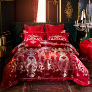 床上用品四件套高q档，欧式婚庆贡缎提花，大红色喜庆被套结婚多