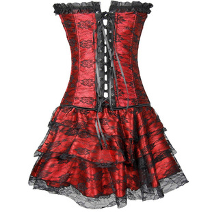 欧美宫廷束身衣裙子三件套corset性感塑身衣亚马逊速卖通wish货源