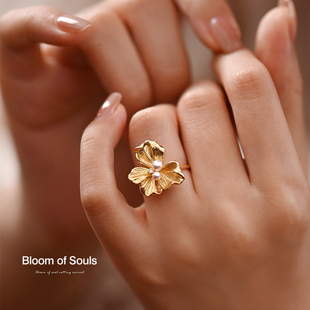 《浮生若梦》原创设计S925纯银天然淡水珍珠戒指花朵蝴蝶法式女新