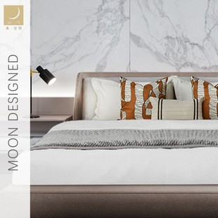moon慕空间现代高端定制简约样板房床品家用全棉，新中式橙色九件套