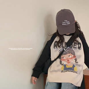 韩国童装2024女童秋季长袖打底衫卡通上衣儿童宽松百搭卫衣