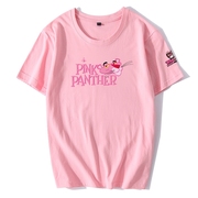 粉色t恤女纯棉，大码宽松学生情侣装印花粉红，豹短袖2024夏季潮