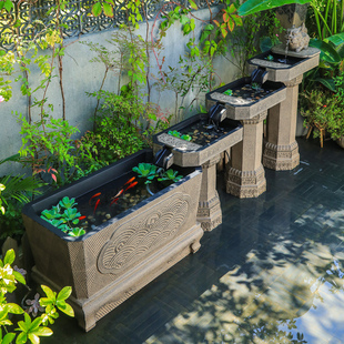 中式招财摆件户外庭院花园流水养鱼循环水景喷泉室外装饰造景鱼池