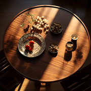 实木胡桃复古小户型中古新中式客厅阳台侘寂矮圆桌子茶几组合家具