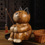 泰国工艺品创意可爱儿童房卡通，摆件博古架酒柜装饰品摆件小猫钓鱼