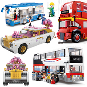 豪华双层巴士大巴汽车跑车，浪漫婚车组装拼装玩具，积木劳斯莱斯