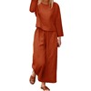 大码女装欧美秋季橙色圆领宽松长袖T恤长裤宽松休闲两件套装