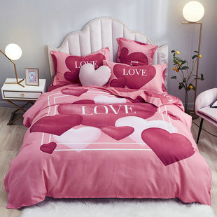 婚庆四件套全棉纯棉结婚床上用品，新婚房红色床单，简约粉色被套柔软
