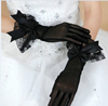 新娘黑色纱网蝴蝶结手套礼服旗袍包指蕾丝花边结婚婚纱短款手套