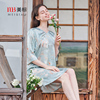美标6A级七分袖真丝睡裙女夏19姆米重磅桑蚕丝绸睡衣中国风家居服