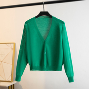 2024棉麻绿色开衫夏季长袖，薄空调防晒衫春秋季纯色宽松针织外套女