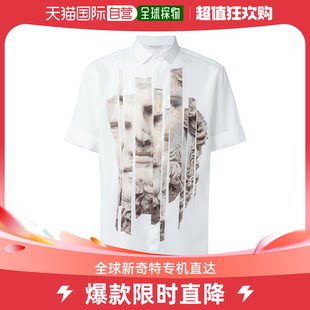 香港直发neilbarrett男士白色印花短袖，衬衫pbcm537s-a015s-03