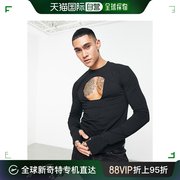 香港直邮潮奢 ASOS 男士设计长袖飞袖剪口T恤(黑色)