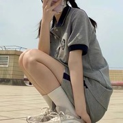 学院风灰色运动服套装女夏季学生韩版宽松时尚短裤短袖休闲两件套